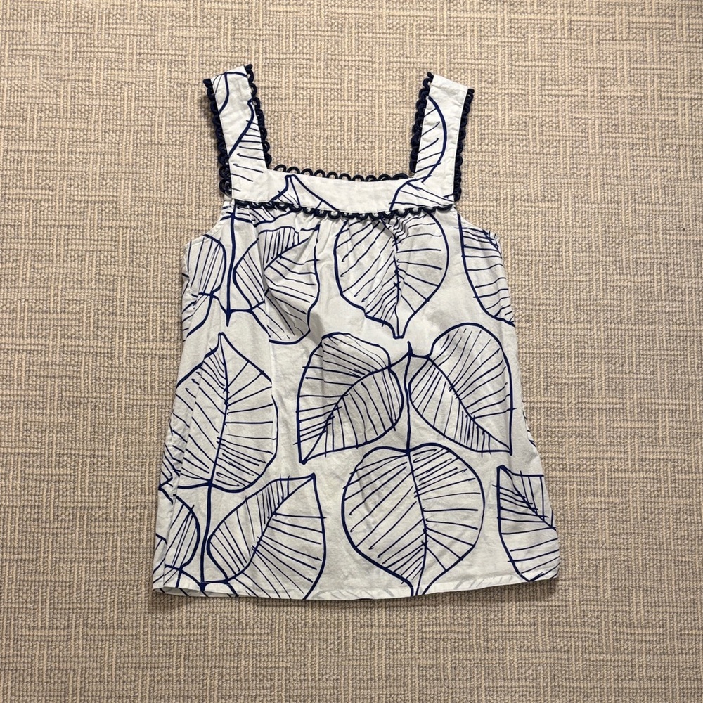 Boden White Tank with Navy Leaf Print